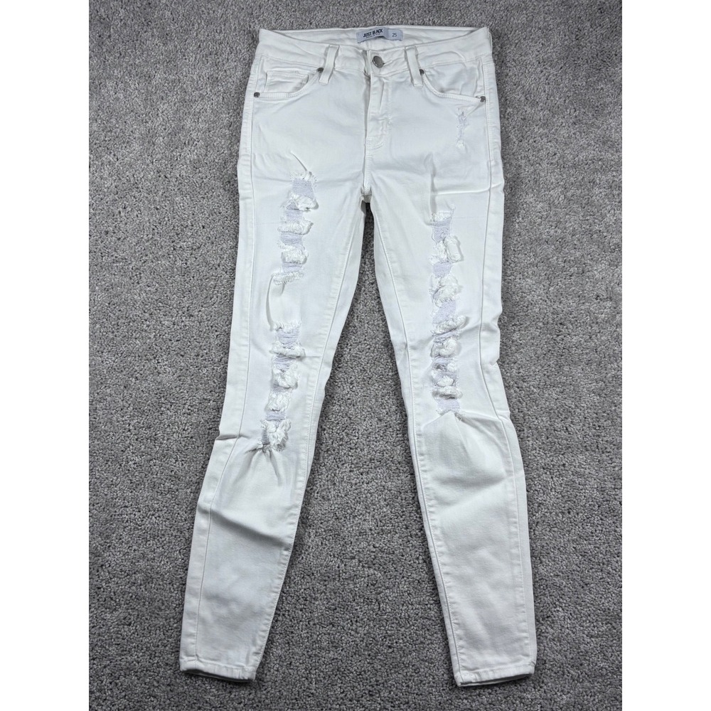 Just Black White Distressed Skinny Jeans Womens Size 25 USA Made Denim